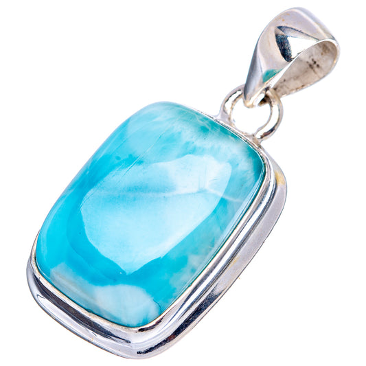 Rectangle larimar pendant in .925 sterling silver with blue stone bezel and hinged bail