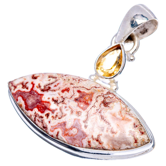 Sterling silver teardrop jasper pendant with citrine oval gemstone and bail