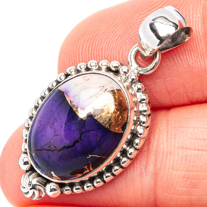 Purple Dahlia Mohave Turquoise Pendant 1 1/4" (.925 Sterling Silver)