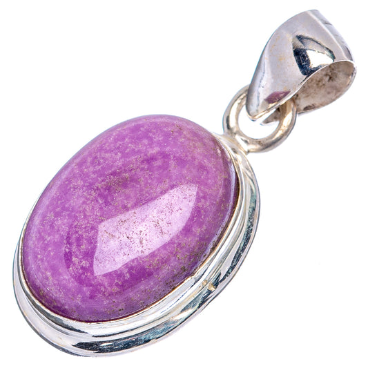 Oval purple gemstone pendant, .925 sterling silver frame and bail, side view