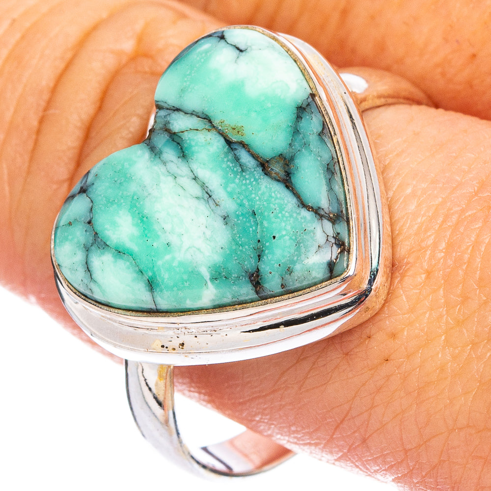 Rare Black Bridge Variscite Heart Ring Size 11.25 (.925 Sterling Silver)