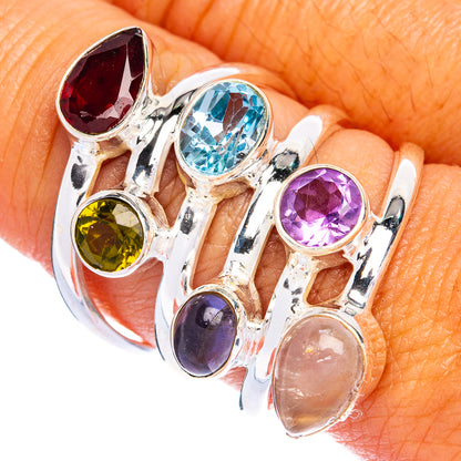 Large Garnet, Peridot, Blue Topaz, Tanzanite, Amethyst, Rose Quartz Ring Size 8.75 (925 Sterling Silver) R144491