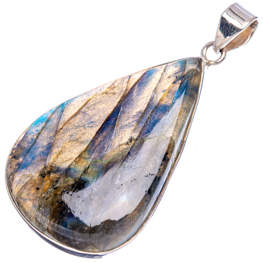 Sterling silver labradorite teardrop pendant with pear-shaped stone and blue highlights