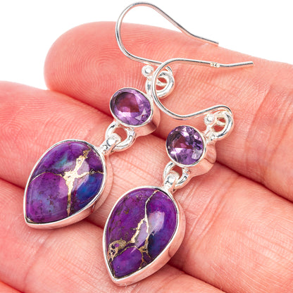 Purple Copper Composite Turquoise, Amethyst Earrings 1 5/8" (925 Sterling Silver) E433048