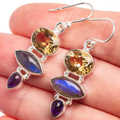 Labradorite, Citrine, Amethyst Earrings 1 5/8" (925 Sterling Silver) E432459