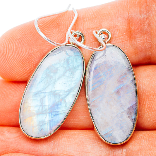 Rainbow Moonstone Earrings 1 5/8" (German Silver)