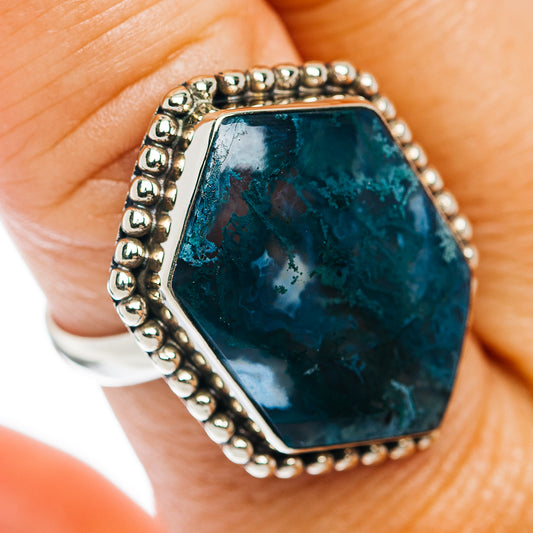 Green Moss Agate Ring Size 9 (German Silver)