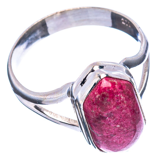 Sterling silver thulite ring, oval pink gemstone with split-shank detail, size 8.25