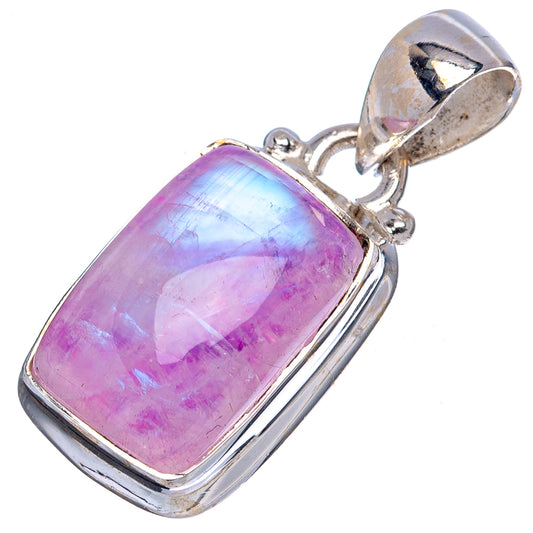 Rectangular pink moonstone pendant with .925 sterling silver frame and top bail