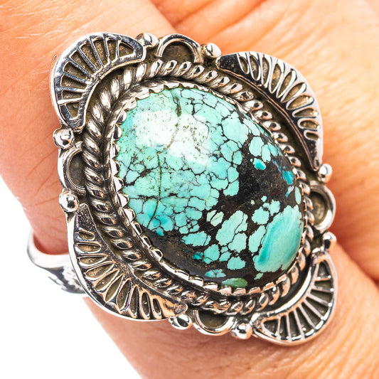 Exclusive Southwestern Style Hubei Turquoise Ring Size 8 Adjustable (.925 Sterling Silver)