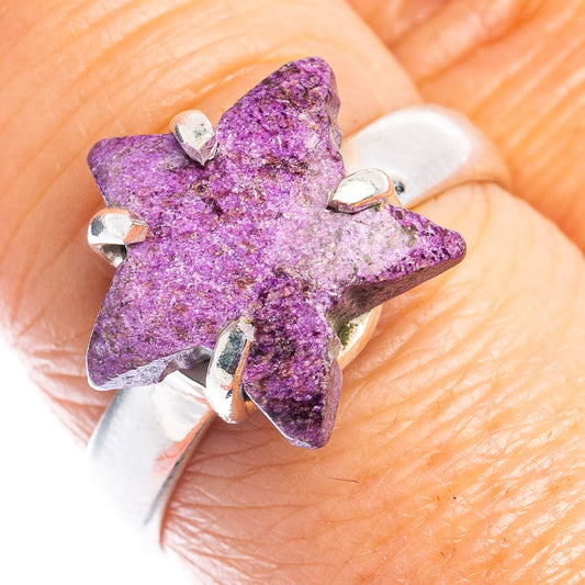 Purple purpurite star ring on sterling silver band, size 8, metal prongs
