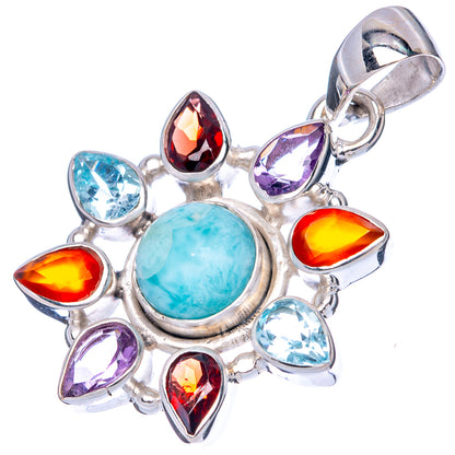 Larimar, Garnet, Amethyst, Carnelian, Blue Topaz Pendant 1 3/8" (925 Sterling Silver) P42736