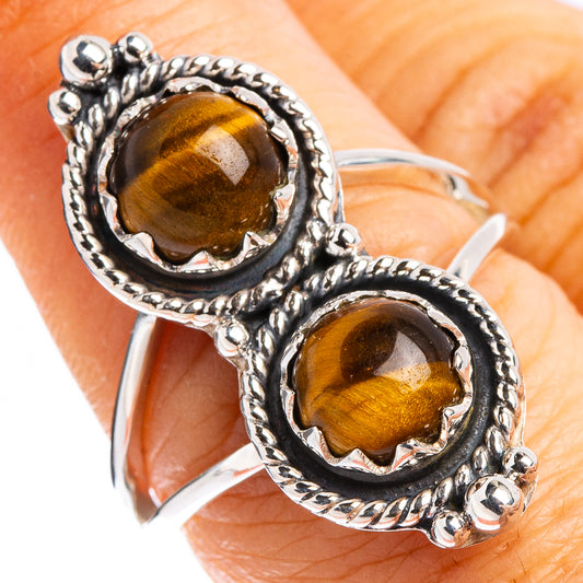 Sterling silver tiger's eye ring, two oval stones, size 7.75