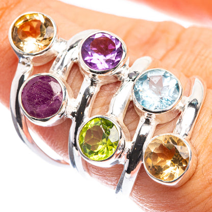 Large Citrine, Blue Topaz, Peridot, Amethyst, Ruby Ring Size 6.75 (925 Sterling Silver) R143166