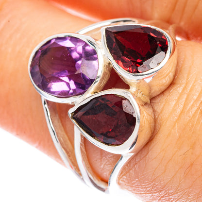 Garnet, Amethyst Ring Size 6.75 (925 Sterling Silver) R3281
