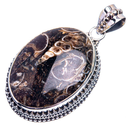 Oval sterling silver pendant with turritella agate and textured beaded bezel