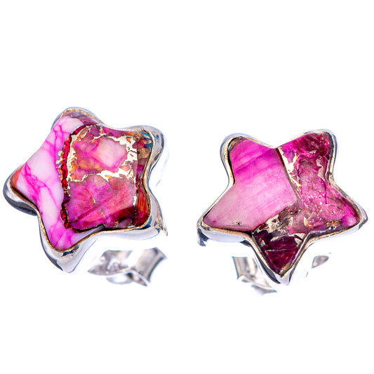 Pink gemstone inlay star-shaped stud earrings in .925 sterling silver