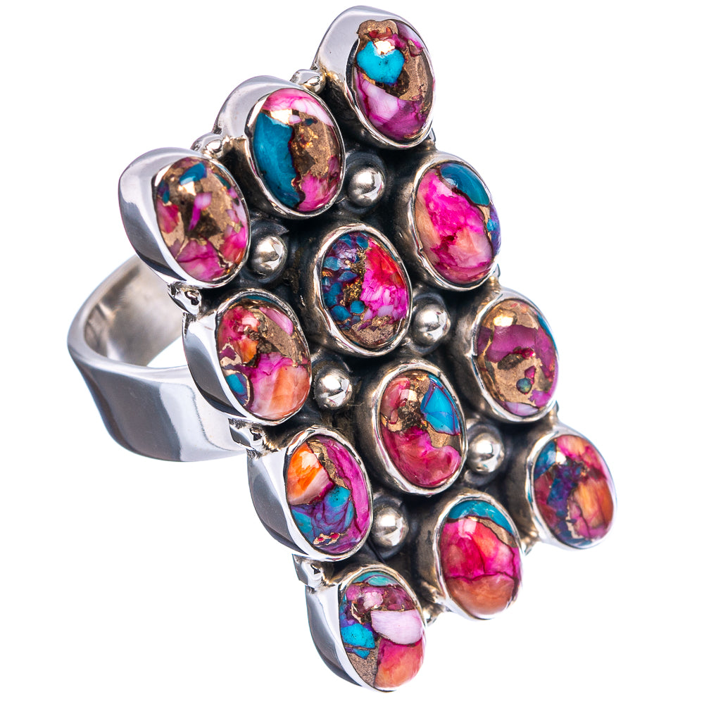 Pink Dahlia Mohave Turquoise Ring Size 8 Adjustable (.925 Sterling Silver)
