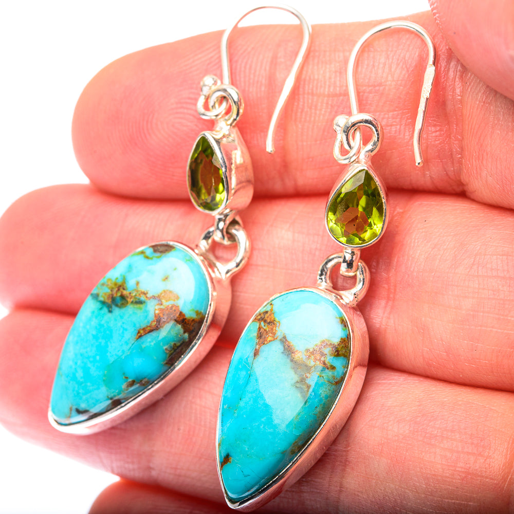 Chrysocolla, Peridot Earrings 2" (925 Sterling Silver) EARR432177