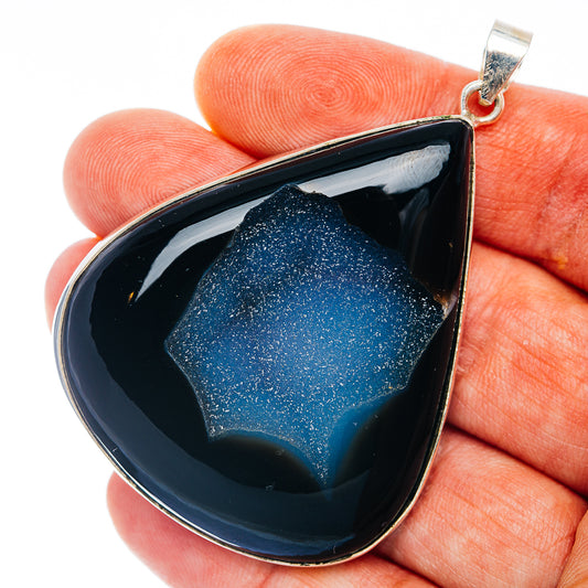 Premium Black Druzy Pendant 2 1/2" (.925 Sterling Silver)