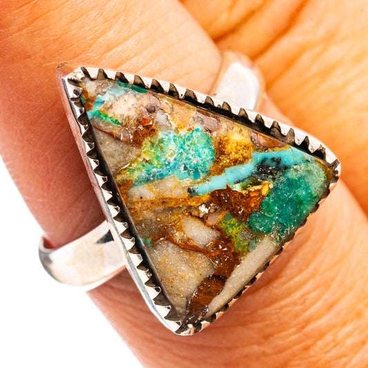 Sterling silver turquoise ring with triangular bezel and bezel-set stone