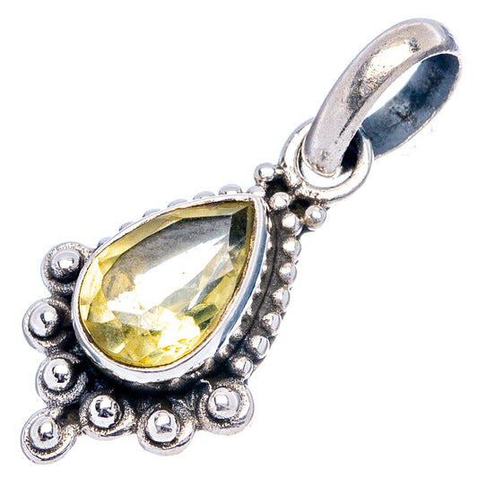 Teardrop lemon quartz pendant in .925 sterling silver with loop bail