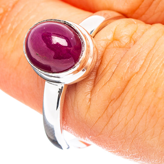 Sterling silver ruby ring with oval cabochon gemstone, polished band