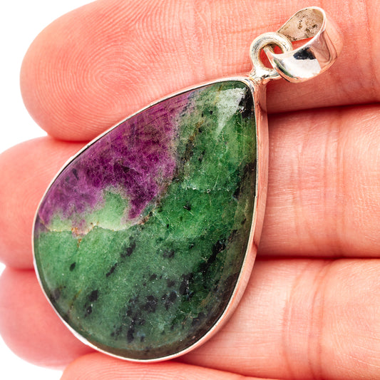 Teardrop sterling silver pendant with green and purple ruby zoisite stone