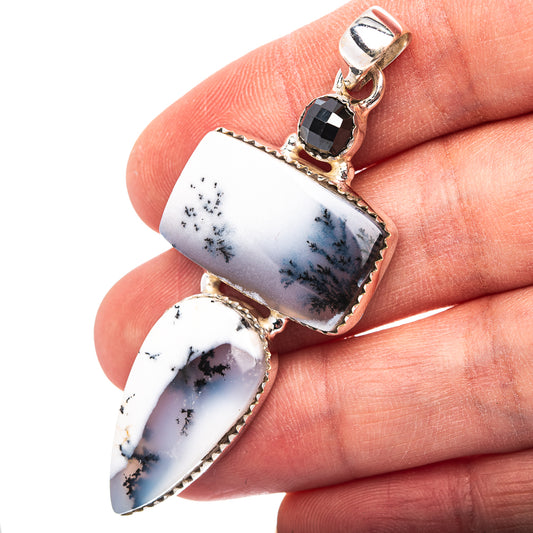 Premium Dendritic Opal, Black Spinel Pendant 2 3/8" (.925 Sterling Silver)
