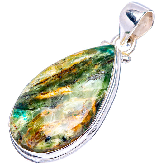 Teardrop green opal pendant with polished .925 sterling silver setting and bail