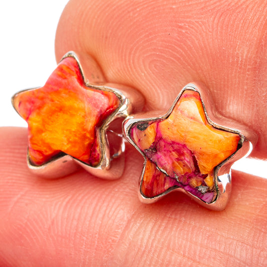 Star stud earrings with multicolor resin inlay and polished .925 sterling silver backs