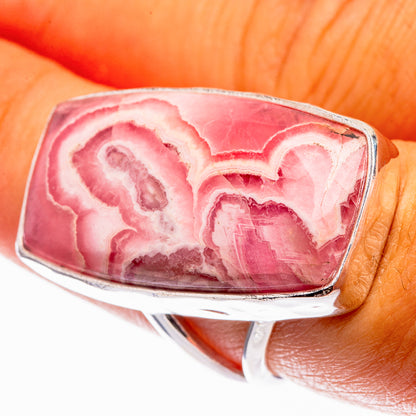 925 silver rhodochrosite stalactite ring, pink with white banding