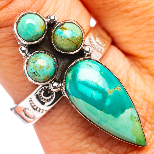 Sterling silver ring with turquoise cabochons: three rounds and a teardrop centerpiece