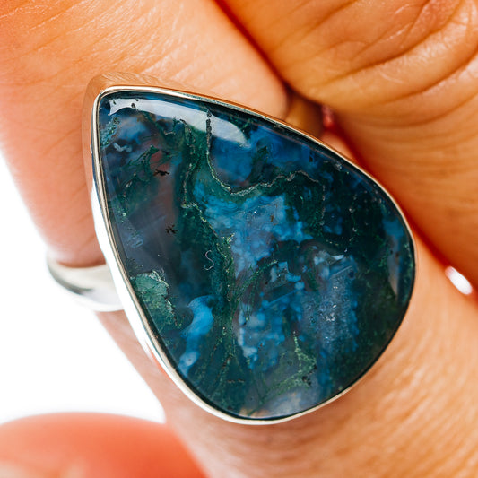 Green Moss Agate Ring Size 7.75 (German Silver)