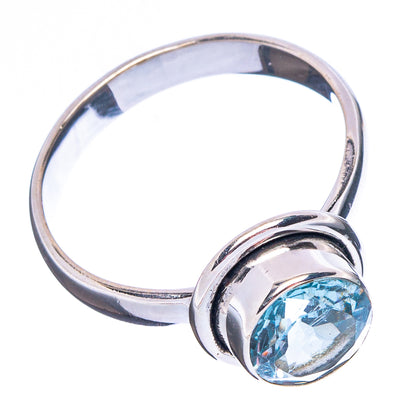 Faceted Blue Topaz Ring Size 8.5 (.925 Sterling Silver)