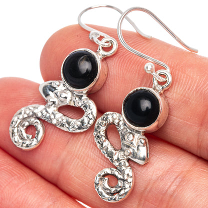 Value Black Onyx Snake Earrings 1 3/8" (925 Sterling Silver) E1316