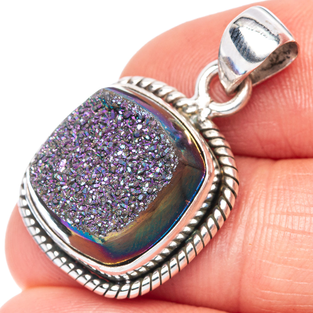 Titanium Druzy Pendant 1 1/8" (925 Sterling Silver) P42542