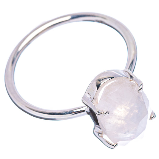Sterling silver moonstone ring with oval faceted gemstone and open circular band