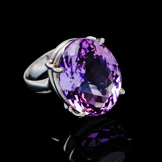 8.41ct Faceted Brazilian Amethyst Ring Size 6.5 (.925 Sterling Silver)