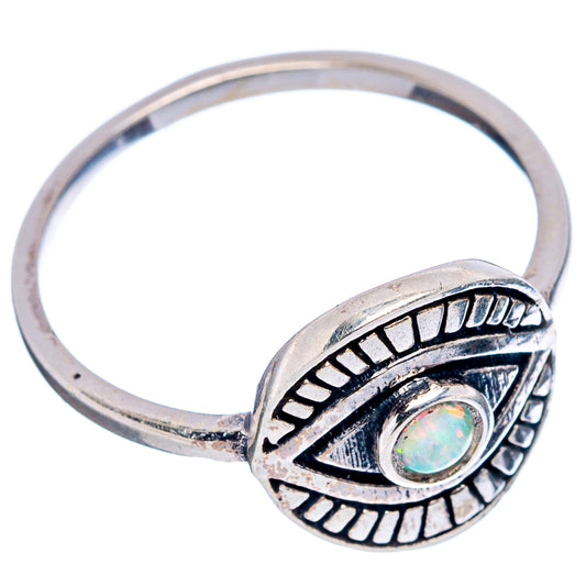Sterling silver eye opal ring, round opal cabochon with arched engraved border