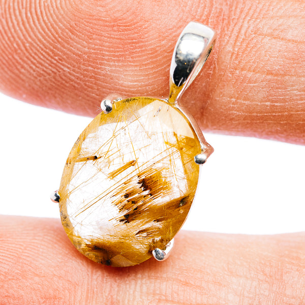 Faceted Rutilated Quartz Pendant 7/8" (.925 Sterling Silver)