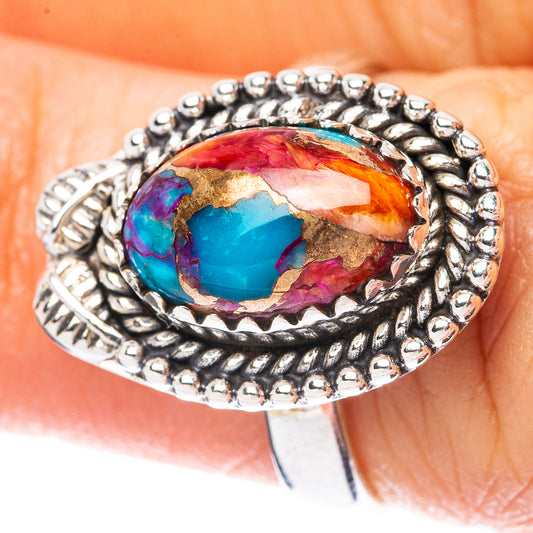 Kingman Pink Dahlia Turquoise Ring Size 6.5 (925 Sterling Silver) R3981
