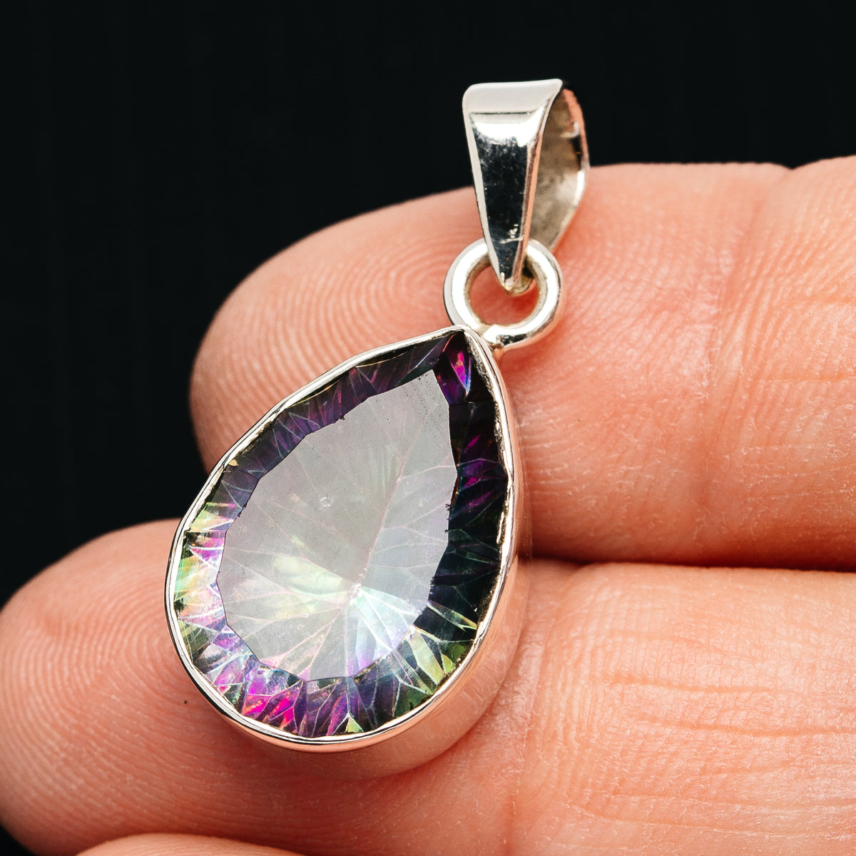 Premium 19ct Faceted Mystic Topaz Pendant 1 1/8" (.925 Sterling Silver)