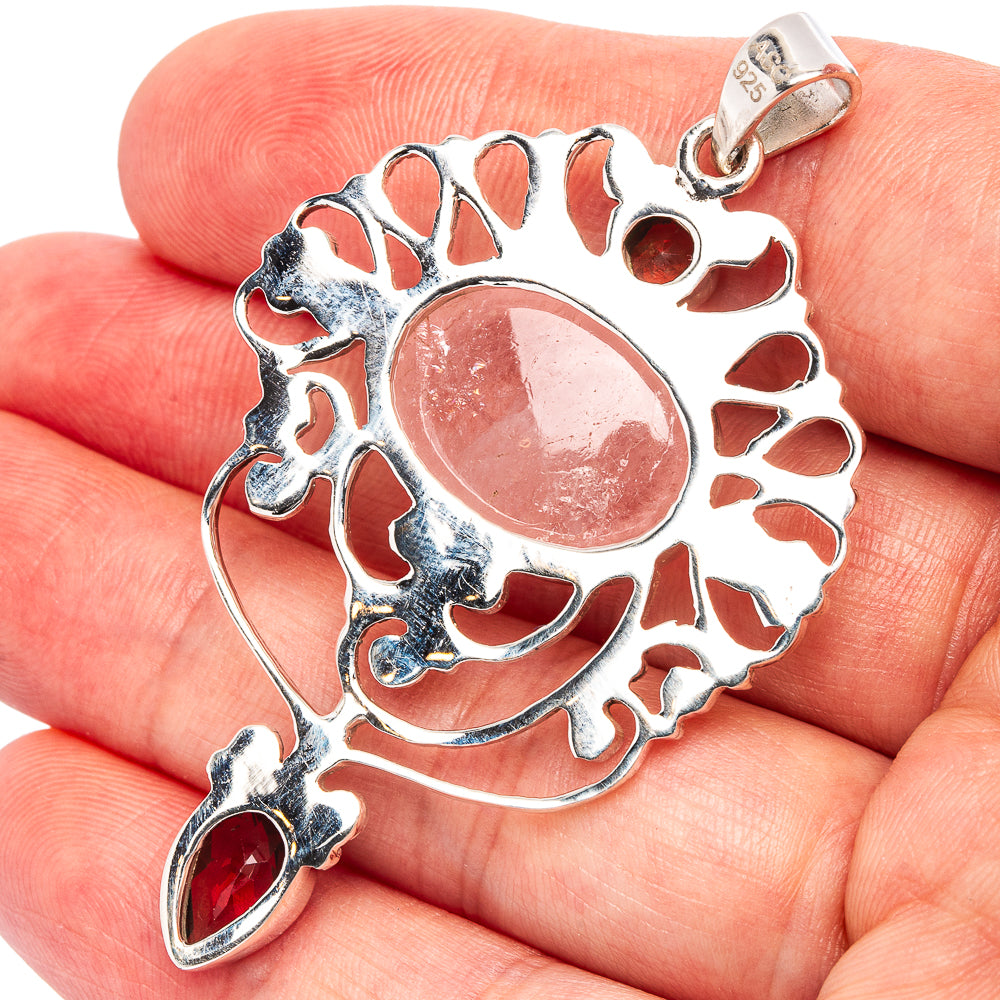 Signature Morganite, Garnet Pendant 2 1/4" (.925 Sterling Silver)
