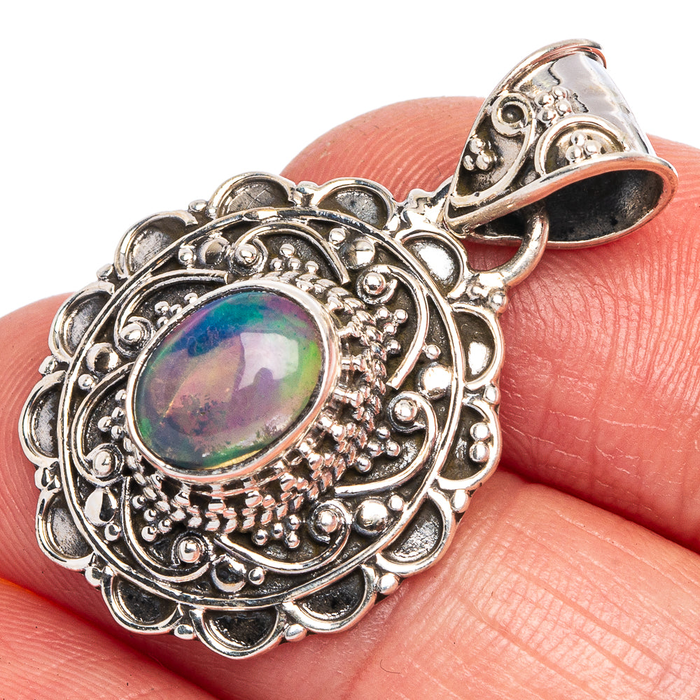 Rare Ethiopian Opal Pendant 1 1/4" (925 Sterling Silver) P40442