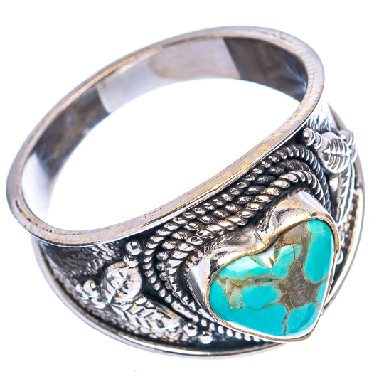 925 sterling silver turquoise heart ring, side view of engraved band and bezel
