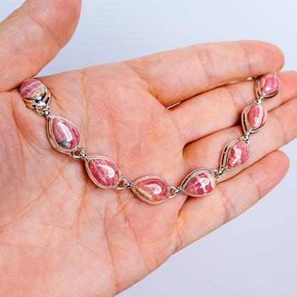 Rhodochrosite Bracelet 7 to 8" (.925 Sterling Silver)