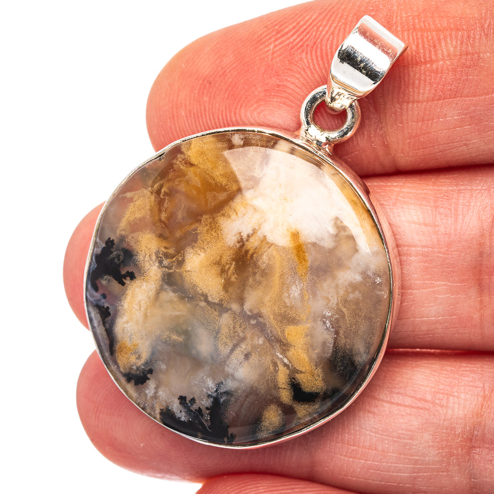 Tiger Dendrite Agate Pendant 1 5/8" (.925 Sterling Silver)