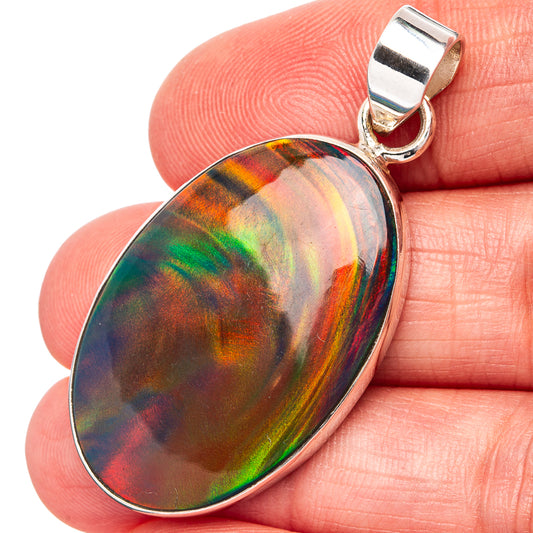 Oval .925 sterling silver opal pendant with rainbow iridescent face