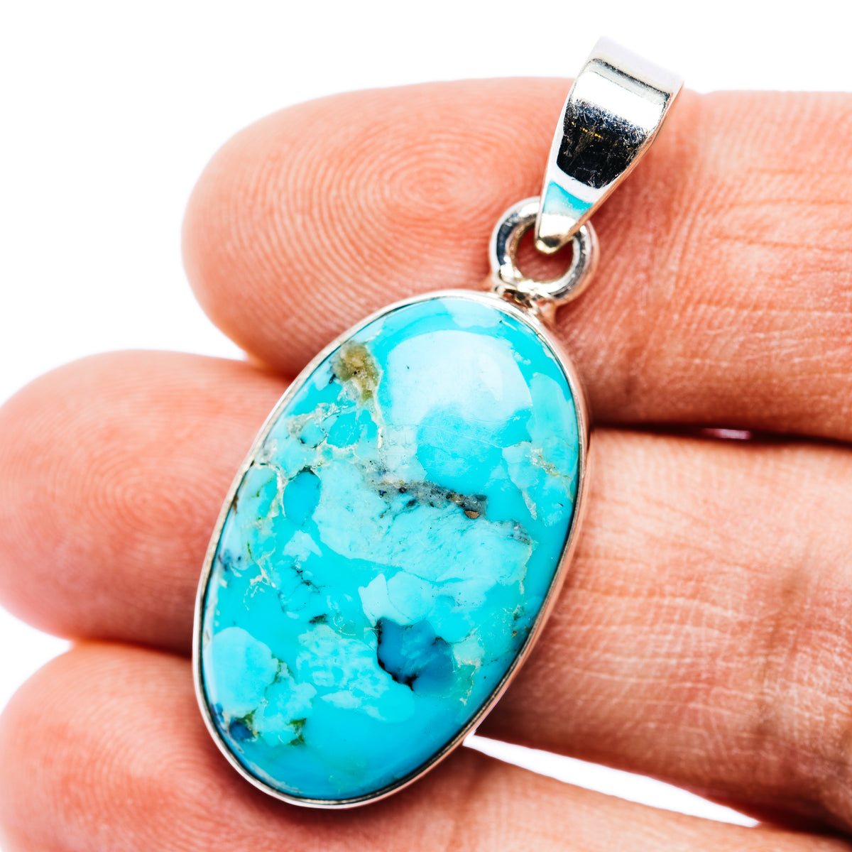Oval Kingman turquoise pendant with .925 sterling silver bezel and bail